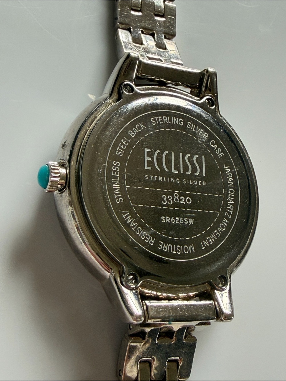 Ecclissi Sterling Silver Back Ladies Watch - Silver with Turquoise Crown